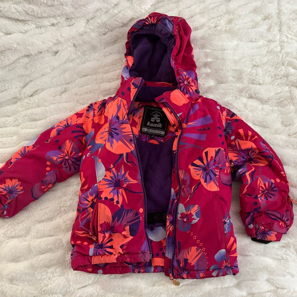 Kamik Kids Puffer Jacket - Pink and Purple Floral